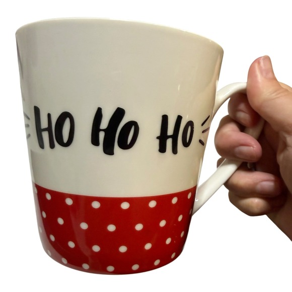 Sleigh Bell Bistro Other - Sleigh Bell Bistro Christmas Mug Ho Ho Ho Red Polka Dot Ceramic Coffee Cup